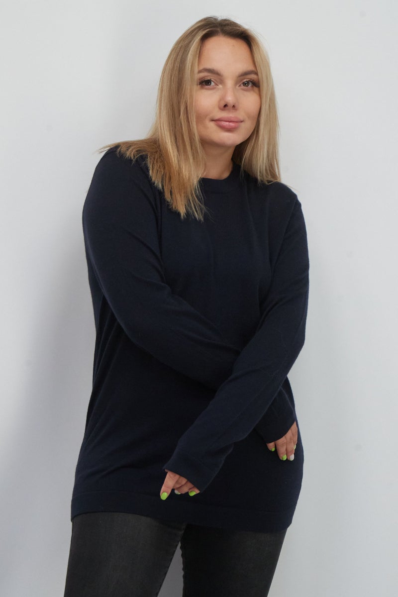 ESPRIT Women Crew Neck Plain Sweater, Navy Blue - Image 1