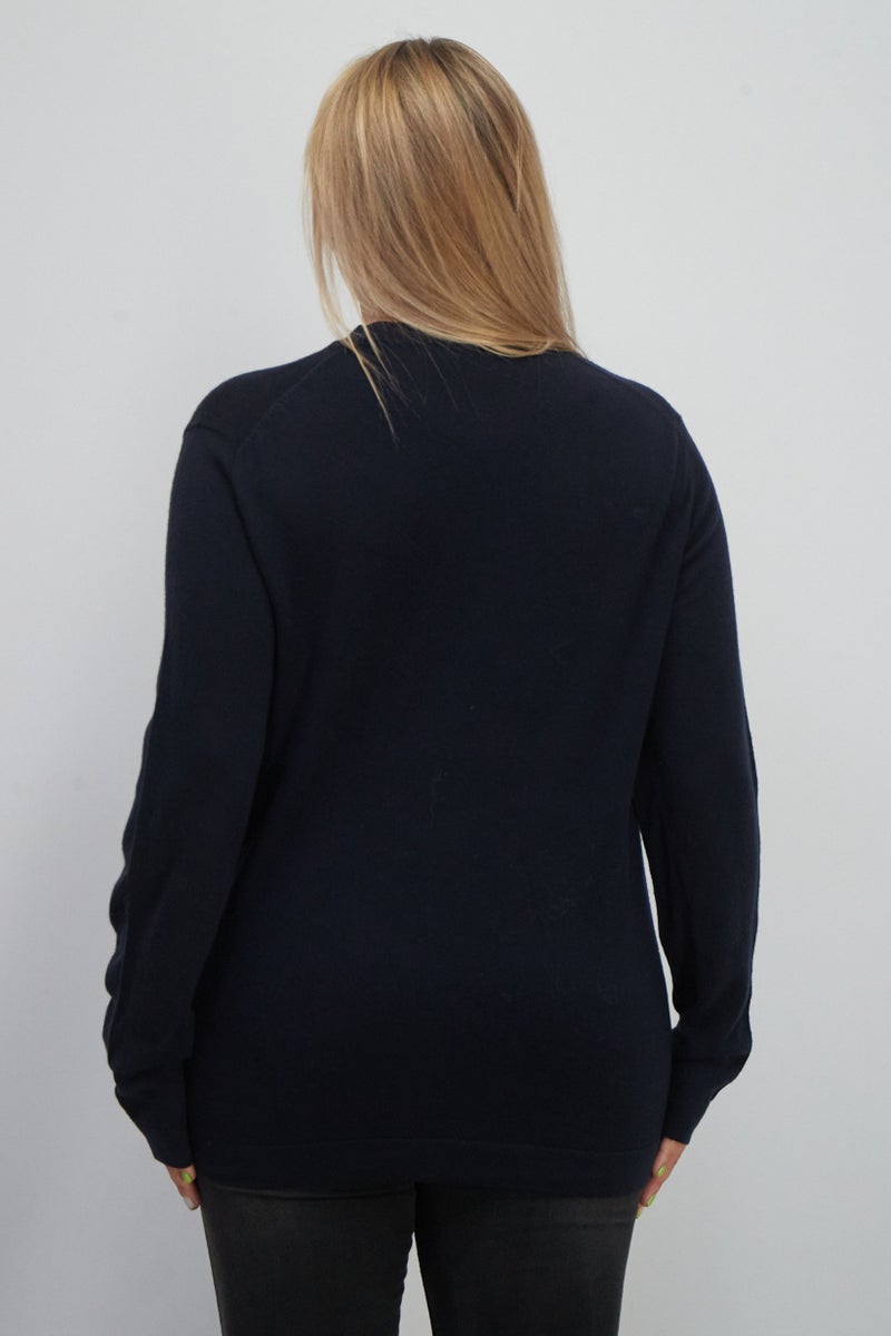 ESPRIT Women Crew Neck Plain Sweater, Navy Blue - Image 4