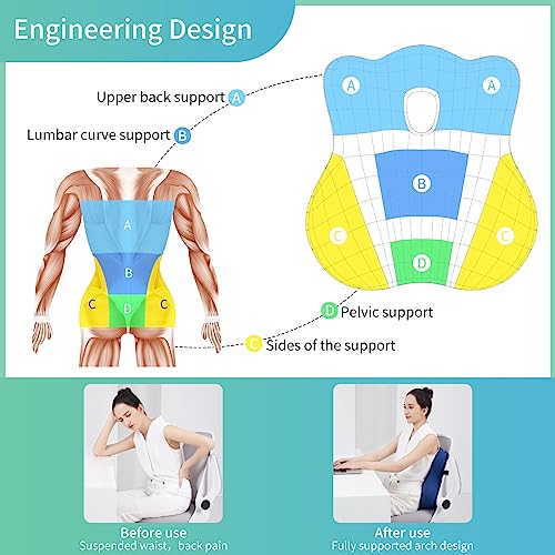 seeknow Lumbar Support for Chair Back Support for Couch Lumbar for Car Office Chair Back Cushion for Lower Back Pain Memory Foam Back Rest for Desk Chair, Recliner, Car Seats - Image 2