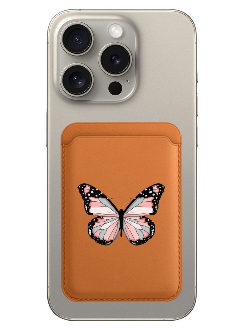 Theodor Magnetic Wallet, Compatible with MagSafe Wallet, for iPhone Wallet, for iPhone 16/15/14/13/12 Series, Not for iPhone 13/12 mini, 3 Card Holder, Vegan Leather, Brown - Butterfly-01 - Image 1
