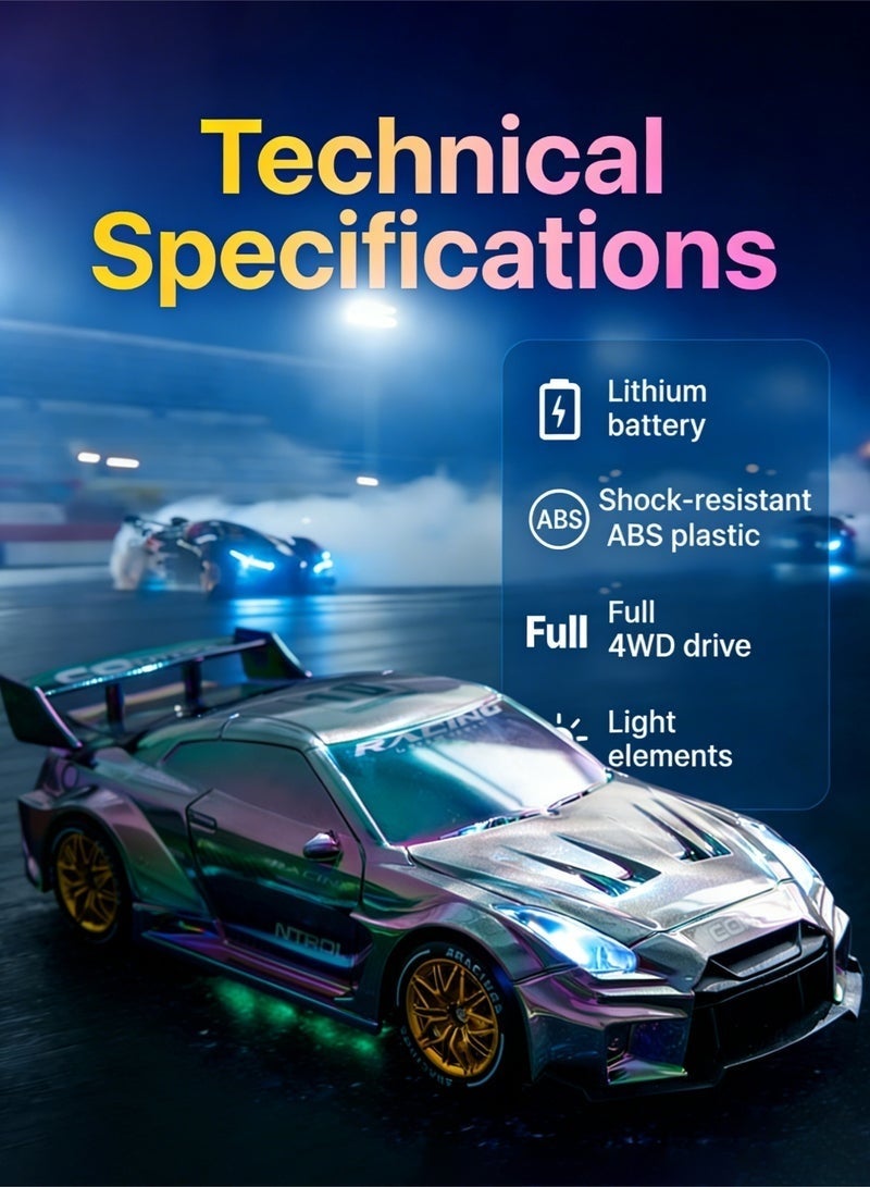 JJRC 1/24 Scale RC Drift Car, 2.4G 4WD Remote Control Car & LED Lights, Mini roadblocks and replacement tires are included.perfect RC Vehicle gift for Adult and 6-15 years old kids - Image 3