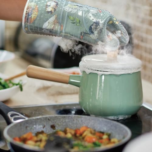 RED LMLDETA Oven Mitts Set of 2 with Transparent Clear Silicone Shell and Nice Duck Printing Cotton Lining, Heat Resistant to 500 F Kitchen Oven Gloves Pot Holder for Cooking (Wathet Blue, Oven Mitts) - Image 5