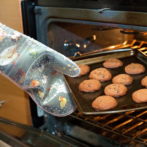 RED LMLDETA Oven Mitts Set of 2 with Transparent Clear Silicone Shell and Nice Duck Printing Cotton Lining, Heat Resistant to 500 F Kitchen Oven Gloves Pot Holder for Cooking (Wathet Blue, Oven Mitts) - Image 3