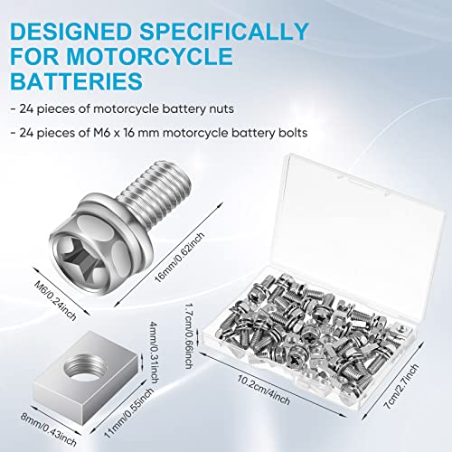 LEIFIDE 48 Pack Motorcycle Battery Terminal Bolt Square Nut Kit M6 x 16mm Motorcycle Battery Bolts Battery Terminal Nuts Stainless Steel Battery Screw and Nut for Motorcycle ATV Bike Scooter Part Accessories - Image 2