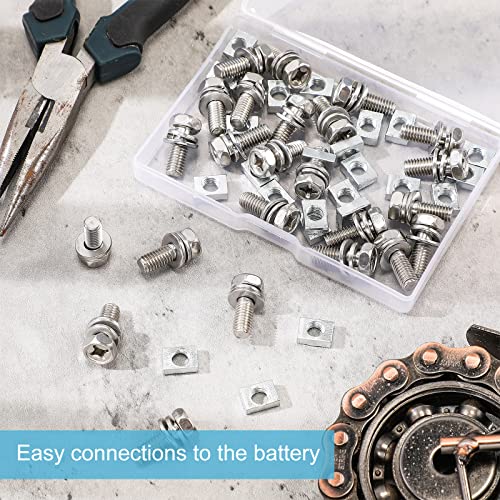 LEIFIDE 48 Pack Motorcycle Battery Terminal Bolt Square Nut Kit M6 x 16mm Motorcycle Battery Bolts Battery Terminal Nuts Stainless Steel Battery Screw and Nut for Motorcycle ATV Bike Scooter Part Accessories - Image 5