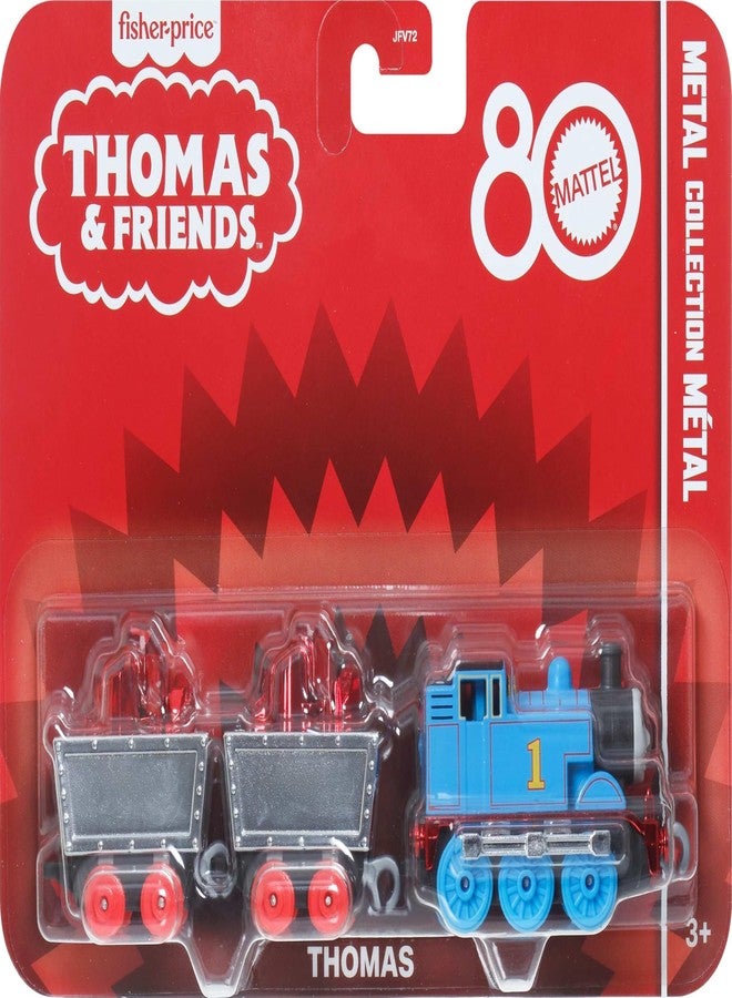 Thomas & Friends by Fisher-Price Collectible Toy Train, Small Die-Cast Mattel 80th Engine with Premium Deco & 2 Stock Cars with Red Crystal Cargo - Image 1