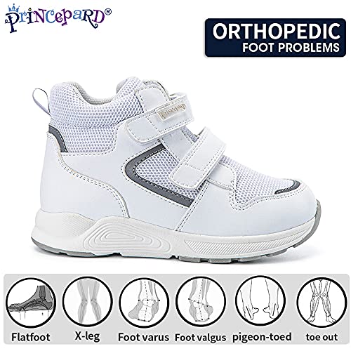 princepard Toddlers Orthopedic Shoes，Kids High-top Corrective Sneakers for Boys and Girls with Arch and Ankle Support, Non-Slip Soles White - Image 2