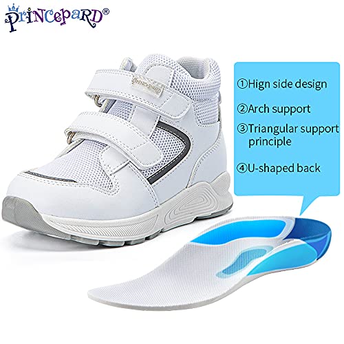 princepard Toddlers Orthopedic Shoes，Kids High-top Corrective Sneakers for Boys and Girls with Arch and Ankle Support, Non-Slip Soles White - Image 3