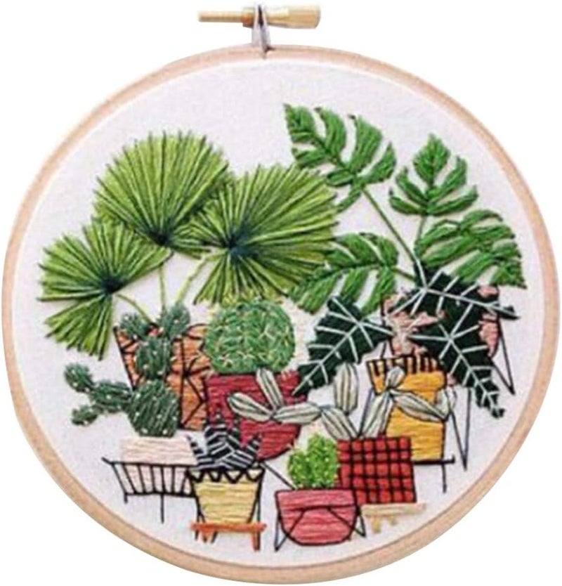 كلاراكو مجموعة أدوات تطريز يدوية حديثة للمبتدئين، مناسبة للكبار، تتضمن تطريزًا يدويًا وخياطة يدوية، ونمطًا لنباتات مزروعة في أصيص (EC003). - Image 3