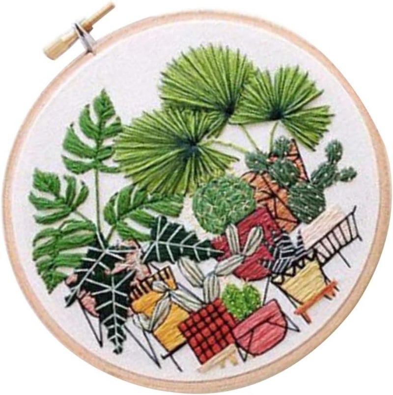 كلاراكو مجموعة أدوات تطريز يدوية حديثة للمبتدئين، مناسبة للكبار، تتضمن تطريزًا يدويًا وخياطة يدوية، ونمطًا لنباتات مزروعة في أصيص (EC003). - Image 1