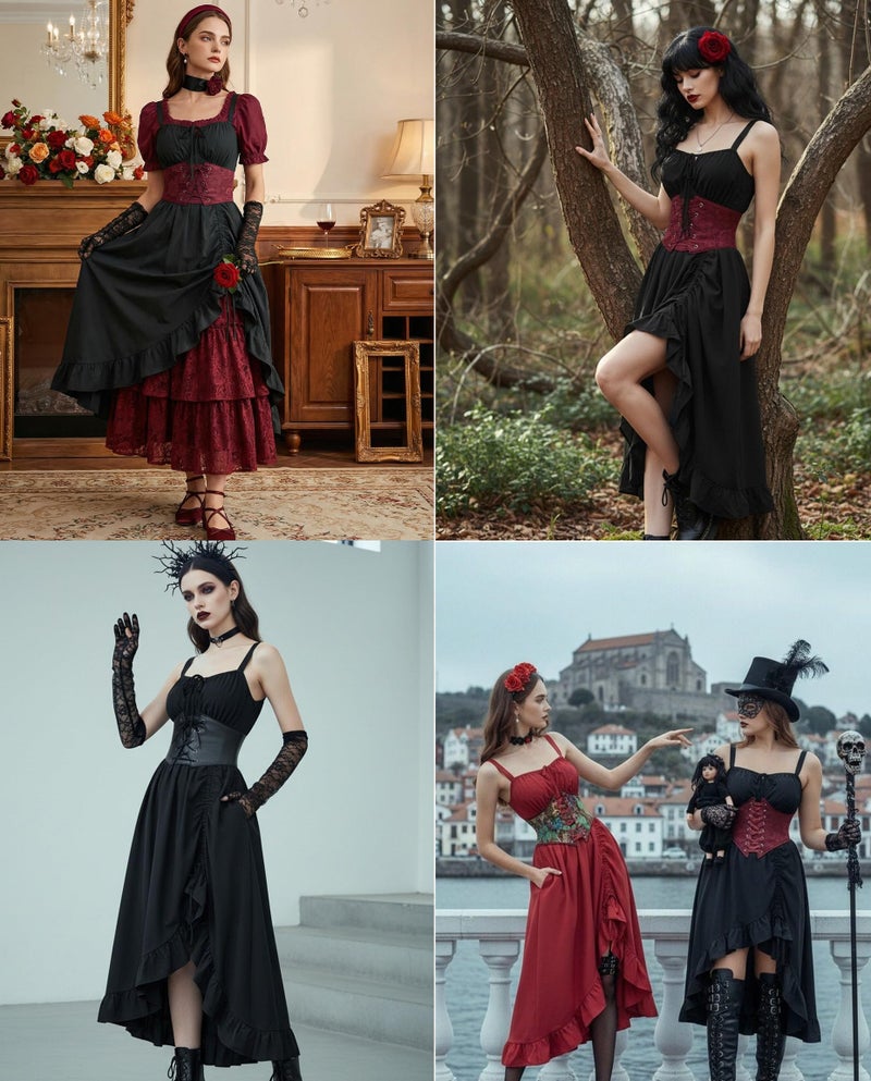 Scarlet Darkness Renaissance Dress Women Summer Corset Dress Flowy Sleeveless Milkmaid Vacation Sundress with Pockets Black L - Image 5