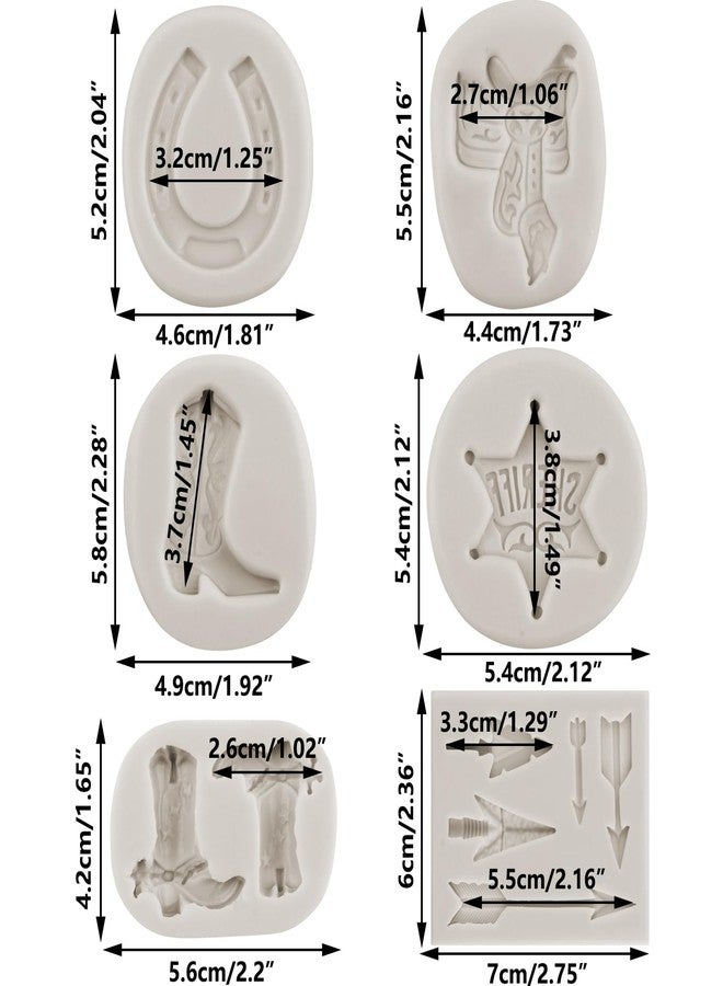 MINFEIDMS Horseshoe Silicone Molds Set of 6: Cowboy Boots, Saddle, Badge, Feather Arrow for Cake Decorating, Fondant, Chocolate, Candy - Image 2