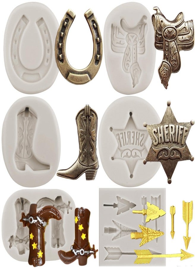 MINFEIDMS Horseshoe Silicone Molds Set of 6: Cowboy Boots, Saddle, Badge, Feather Arrow for Cake Decorating, Fondant, Chocolate, Candy - Image 1