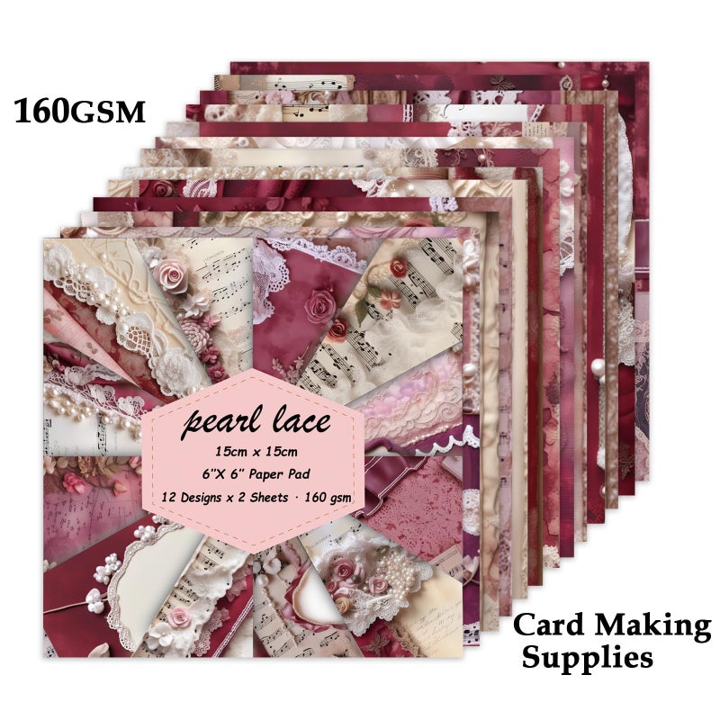 Qianshan Pearl Lace Scrapbook Paper, 24 Sheets 6"Ã—6â€ Single-Sided Patterned Cardstock Pads,160gsm Vintage Decopodge Scrapbook Supplies, Junk Journal Decorative Crafts DIY Album Card Making Art Journaling - Image 5