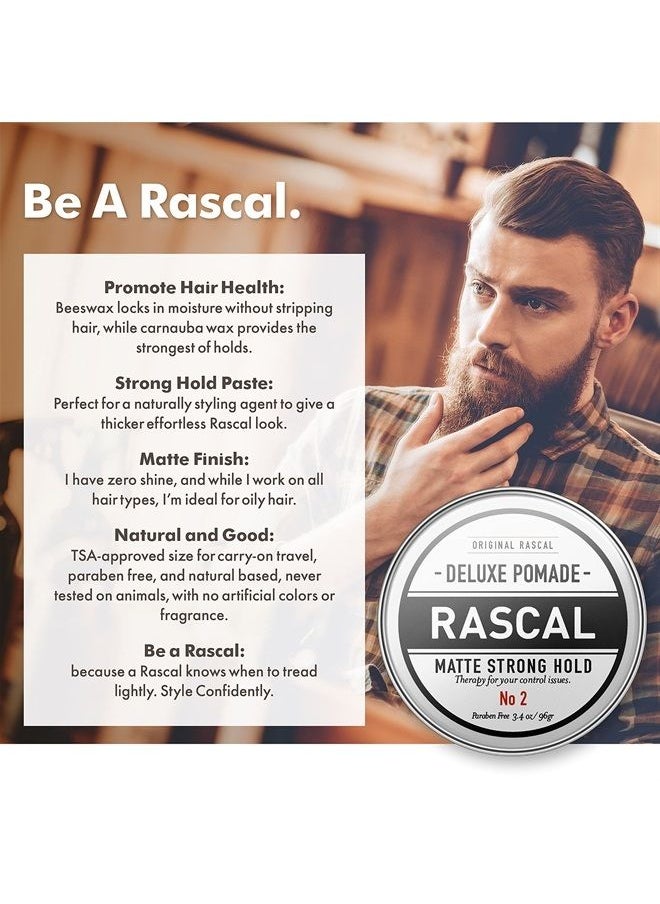 RASCAL Original Rascal Deluxe Pomade for Men #2 - Matte Strong Hold Hair Paste for Effortless Stylish Hair - Beeswax & Lanolin Wax Infused - TSA Friendly - Paraben Free - Natural Ingredients - Ideal for Wavy  - Image 4