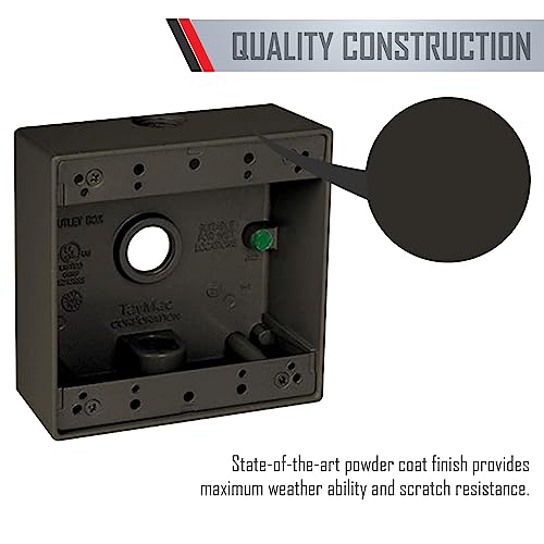 Hubbell TayMac 4.5 x 4.5 Inch 2-Gang Bronze 2-in. Deep Weatherproof Junction Box with Three .5-inch Threaded Holes DB350Z, Outdoor Electrical Box for Outdoor Outlets or Branch Circuit Wiring - Image 5