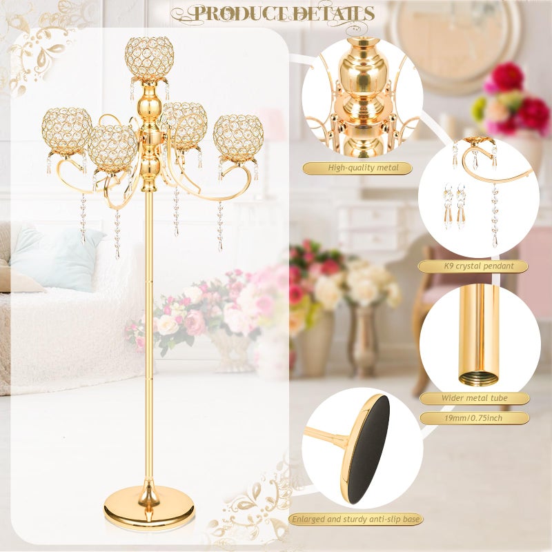 kolnlala 50" Tall Large Elegant Crystal Candelabra/Candlestick Holder Centerpiece for Weddings, Parties & Reception Decoration, Tealight Tray & Gorgeous Floor Candelabra Home Decor(Gold-1pc, 5-Arm) - Image 3