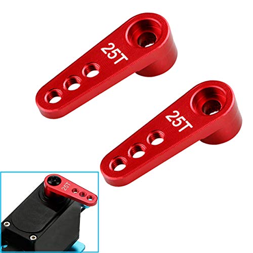 Share Goo ShareGoo 2PCS Metal 25T Servo Horn M3 Threads Steering Arm Server Rocker Compatible with Futaba Savox Power HD HSP Servos Motor 18 110 RC Car TruckRed - Image 1