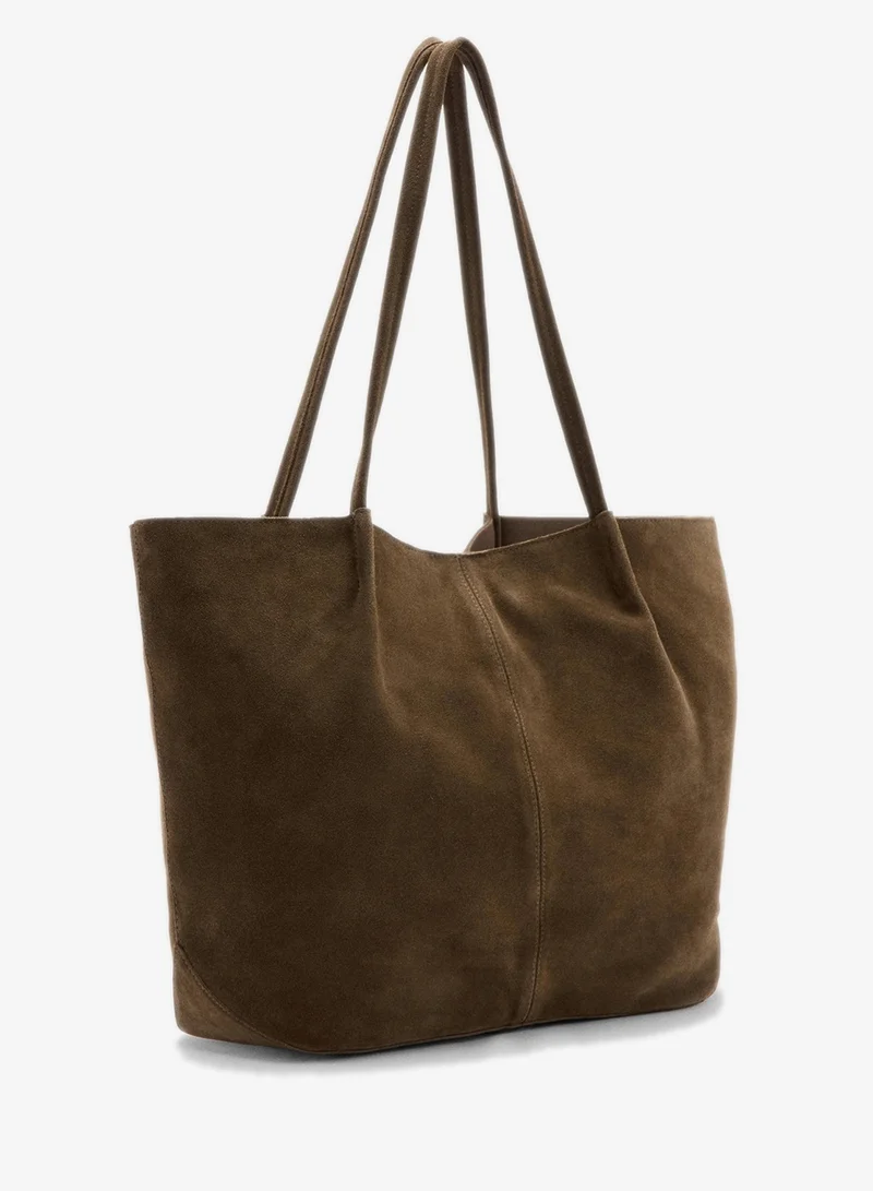 Mango 33-COFFEE Suede Leather Shopper Bag for Women | Best Price UAE
