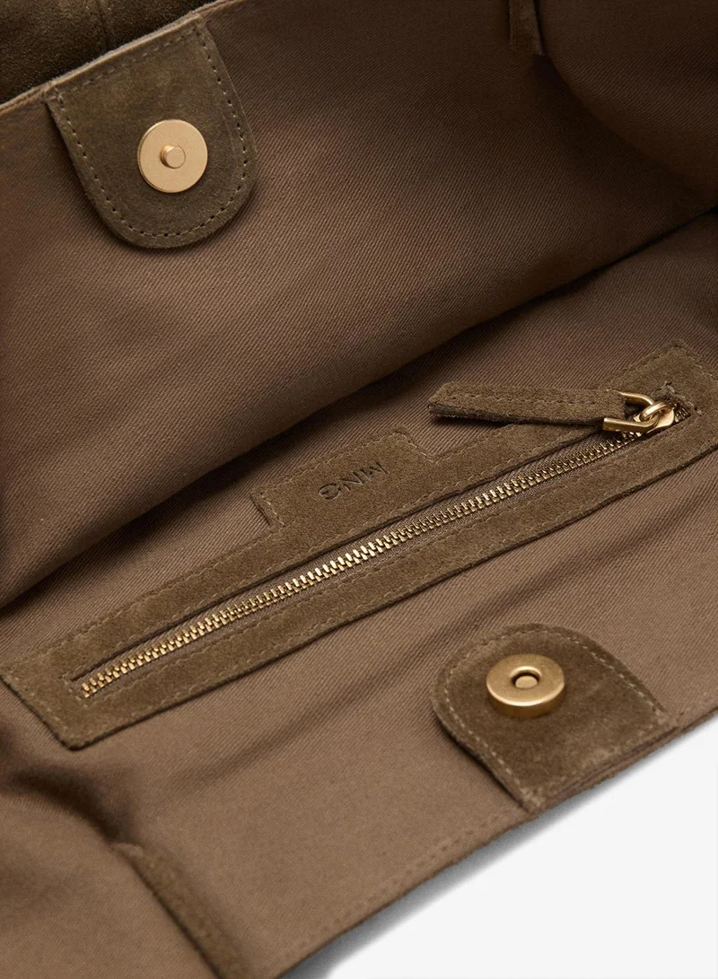 Mango 33-COFFEE Suede Leather Shopper Bag for Women | Best Price UAE