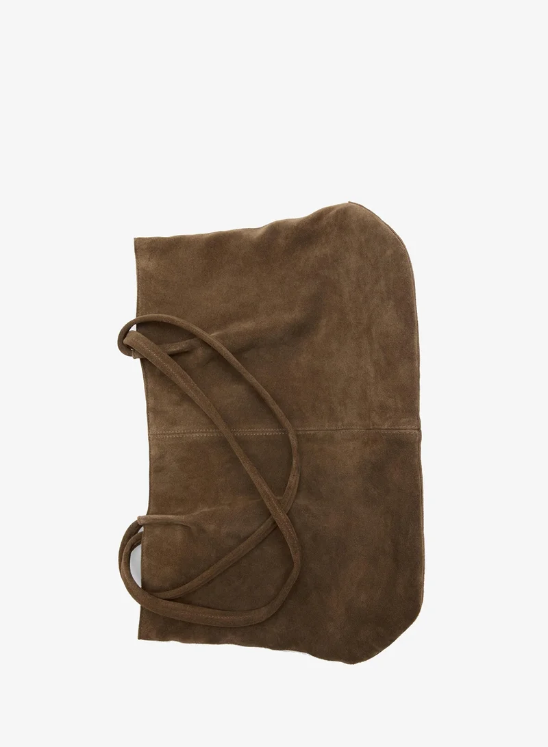 Mango 33-COFFEE Suede Leather Shopper Bag for Women | Best Price UAE