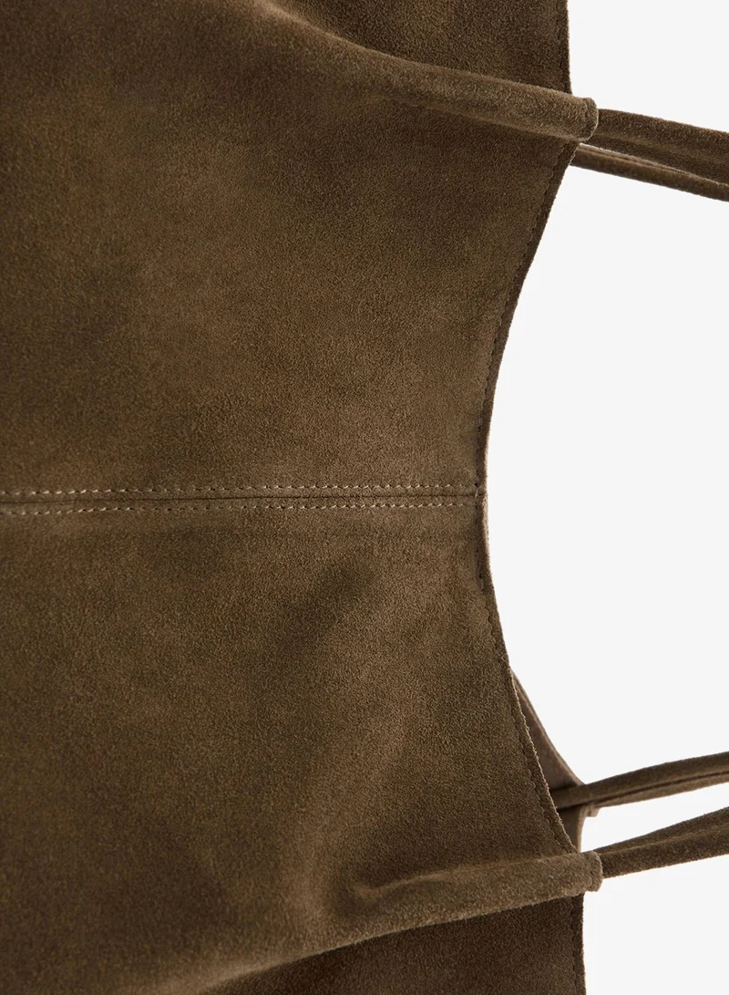 Mango 33-COFFEE Suede Leather Shopper Bag for Women | Best Price UAE