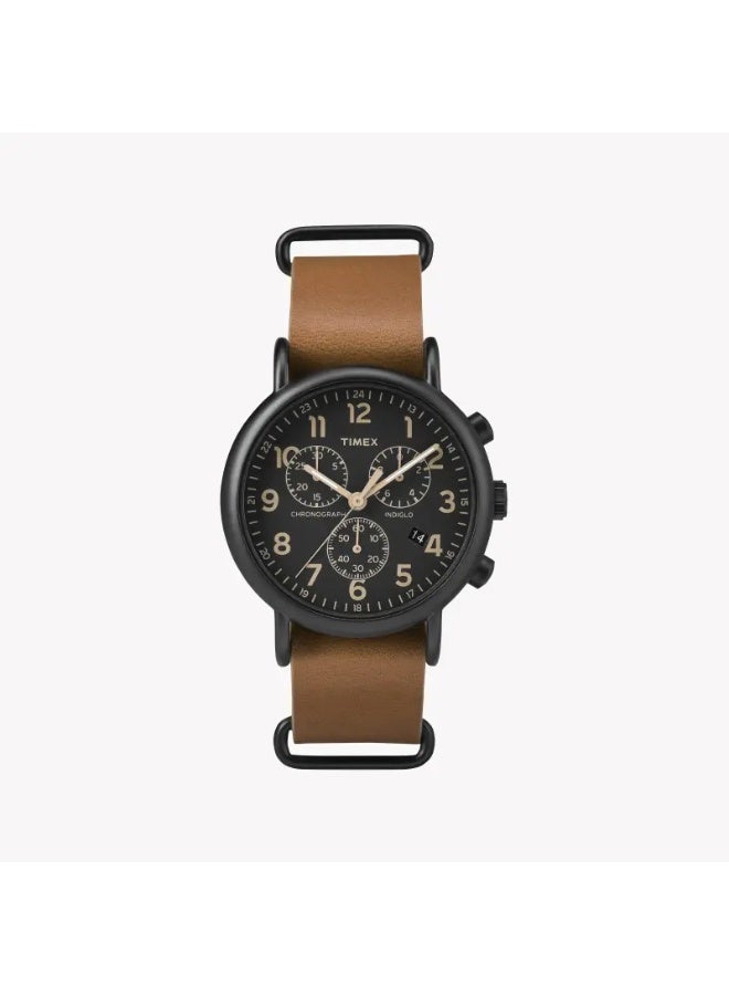 TIMEX Weekender Classic TW2P97500  Unisex Tan Leather & Black Dial Watch with INDIGLO Light - Image 1