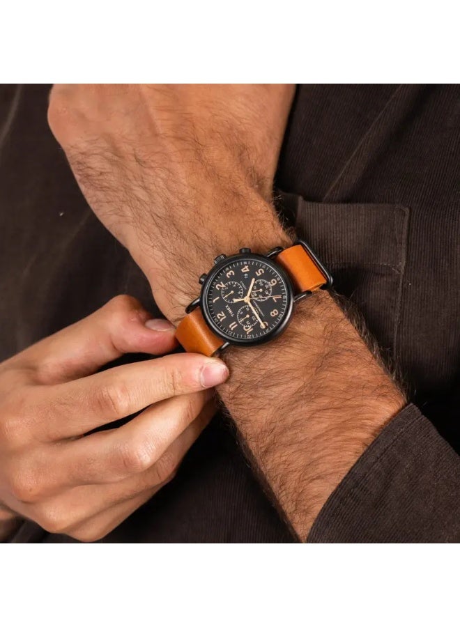TIMEX Weekender Classic TW2P97500  Unisex Tan Leather & Black Dial Watch with INDIGLO Light - Image 4