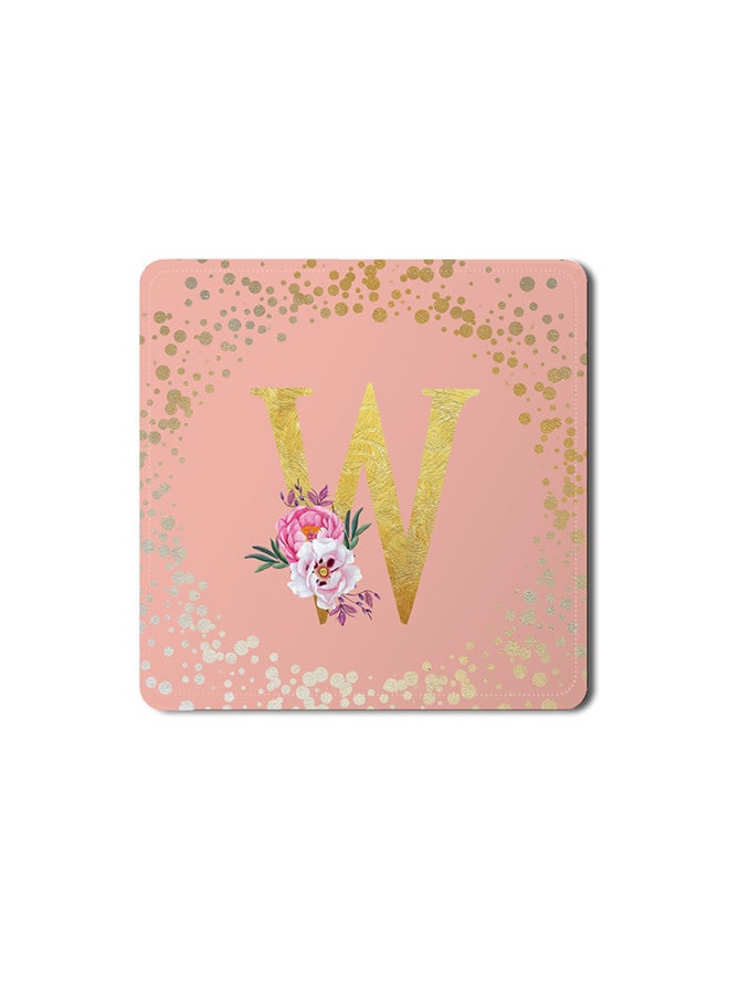 Stylizedd 2 Pack Designer Leather Coasters Mat for Beverage Drinks- Custom Monogram Initial Letter Floral Pattern Alphabet - W (Rose Pink) - Image 1