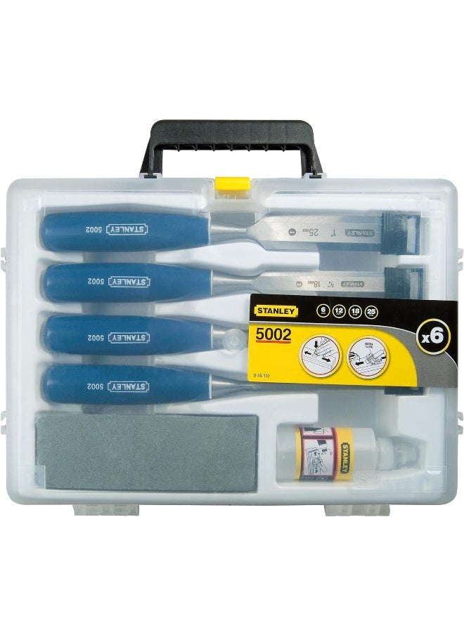 Stanley Stanley 0-16-130 6 Piece Chisel Set Includes 6 12 18 25 Mm High Carbon Steel Blade Chisels With Sharpening Stone And Oil  - Image 4