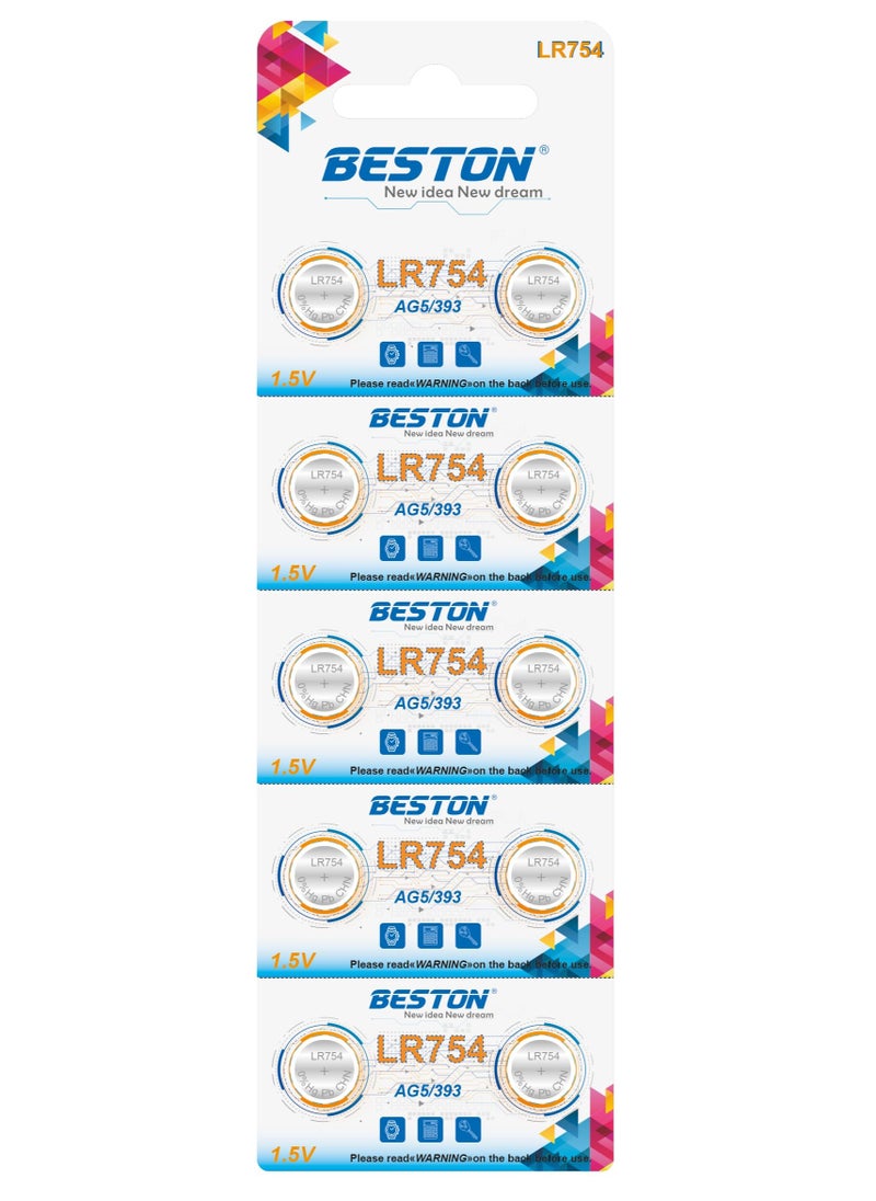 BESTON - BESTON BST-LR754 AG5 Lithium Battery (10pcs) 2 * 5: Pack of 10 BST-LR754 AG5 Lithium Batteries, (Pack of 10) - Image 1