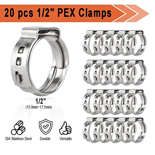 TT Flex Brass PEX Fittings All in One Kit with 12 Pcs 1/2" Tee Elbow Coupling Pipe Fittings，Pex Cinch Clamp Fastening Tool,Pipe Cutter and 20 Pcs 1/2" PEX Clamps - Image 3