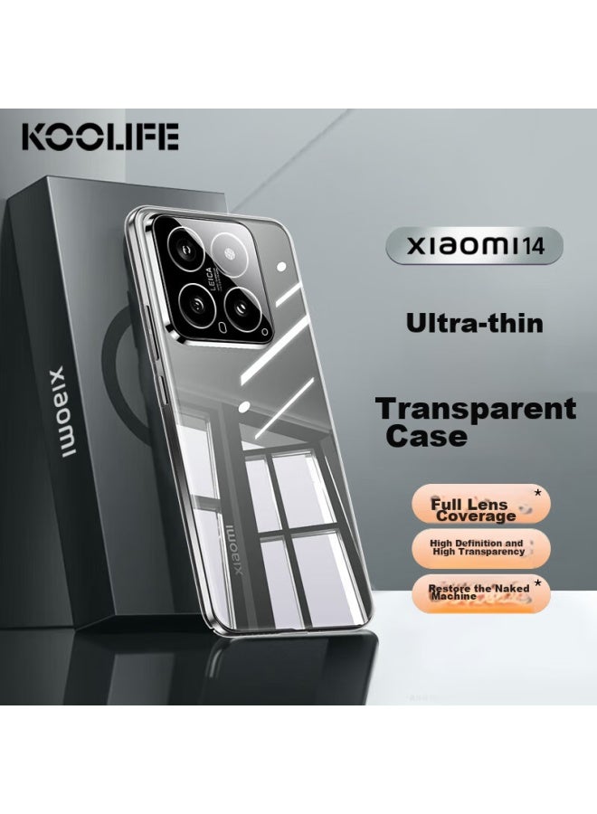 Koolife Phone Case For Xiaomi 14, Protective Cover For Xiaomi 14, Shockproof Wear-resistant Soft Shell, Transparent Ultra-thin Full Lens Protection Case, Fashionable Design For Women And Men - Image 1