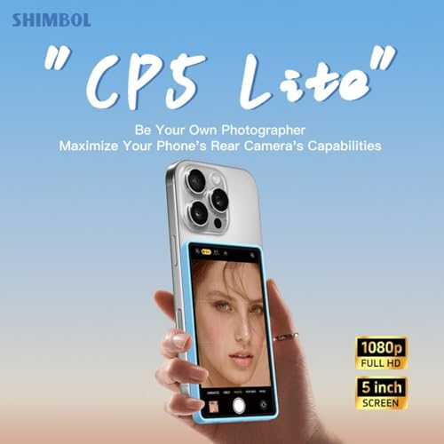 Shimbol CP5 Lite 5" 1080P Selfie Monitor Screen for iPhone Andriod, Phone Vlog Back Rear Camera Mirror, One Click Connection 50M Range, with Magnetic Blue Case - Image 2