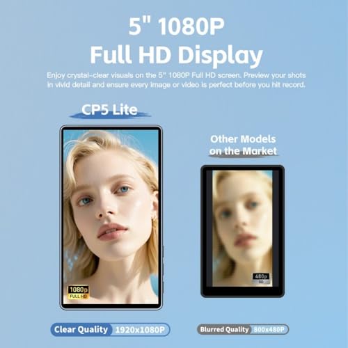 Shimbol CP5 Lite 5" 1080P Selfie Monitor Screen for iPhone Andriod, Phone Vlog Back Rear Camera Mirror, One Click Connection 50M Range, with Magnetic Blue Case - Image 5