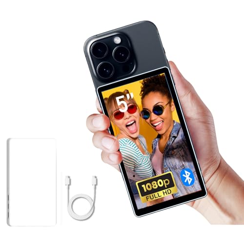 Shimbol CP5 Lite 5" 1080P Selfie Monitor Screen for iPhone Andriod, Phone Vlog Back Rear Camera Mirror, One Click Connection 50M Range, with Magnetic Blue Case - Image 1