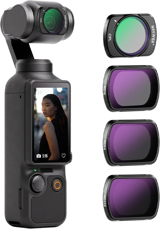 نيوير مجموعة فلاتر NEEWER HD CPL ND16 ND64 ND256 متوافقة مع ملحقات DJI OSMO Pocket 3 Creator Combo كاميرا الحركة المغناطيسية فلتر استقطابي بكثافة محايدة زجاج بصري إطار من الألومنيوم - Image 1