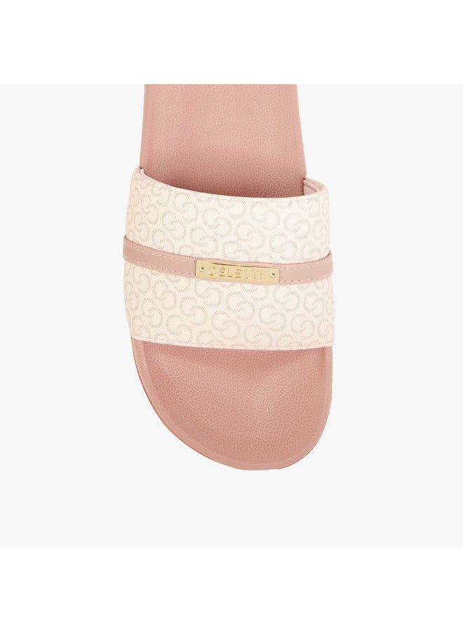 Celeste Women's Monogram Print Slip-On Slides - Image 3