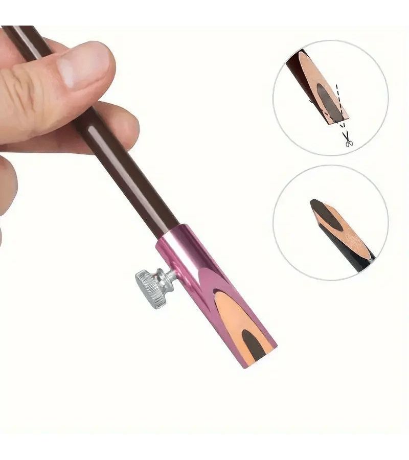 2pcs Pink Multifunctional 4 Hole And Small Pencil Sharpener Adjustable Tightness Eyeliner Eyebrow Pencil Makeup Pen Set With Holder For Portable Beauty - Image 5