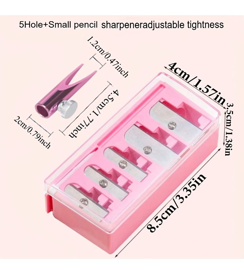 2pcs Pink Multifunctional 4 Hole And Small Pencil Sharpener Adjustable Tightness Eyeliner Eyebrow Pencil Makeup Pen Set With Holder For Portable Beauty - Image 1
