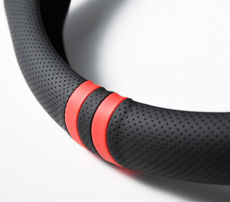 PartsTo Quick Install Sporty Perforated Nappa Leather Steering Wheel Cover with Red Stripes Universal fit 14Â½" to 15" Car SUV Pickup 14.5 to 15 inches Napa - Image 4