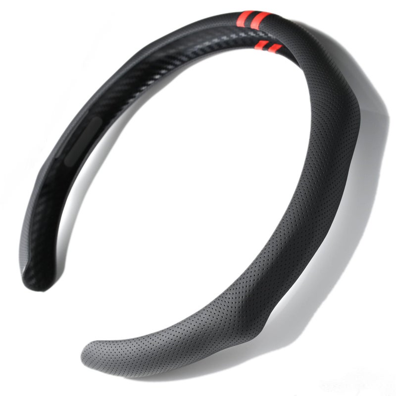 PartsTo Quick Install Sporty Perforated Nappa Leather Steering Wheel Cover with Red Stripes Universal fit 14Â½" to 15" Car SUV Pickup 14.5 to 15 inches Napa - Image 2