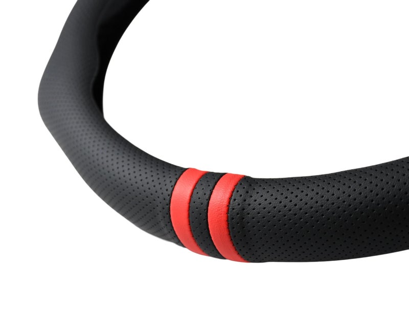 PartsTo Quick Install Sporty Perforated Nappa Leather Steering Wheel Cover with Red Stripes Universal fit 14Â½" to 15" Car SUV Pickup 14.5 to 15 inches Napa - Image 3