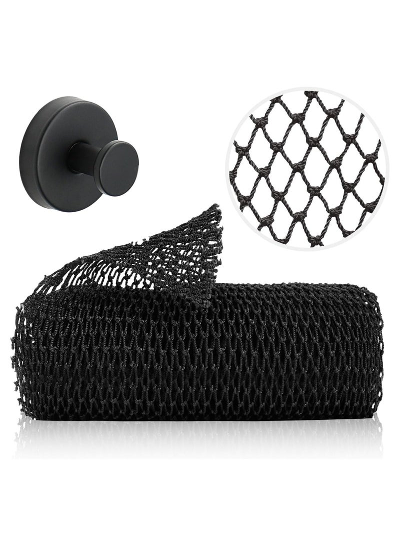 CMGTYYD Authentic Real African Net Sponge Long, 100% Knitted, Stretch Length up to 170 cm, for Bathing, Exfoliating, Back Scrub for Smoother Skin (Black with Hanger)  - Image 1