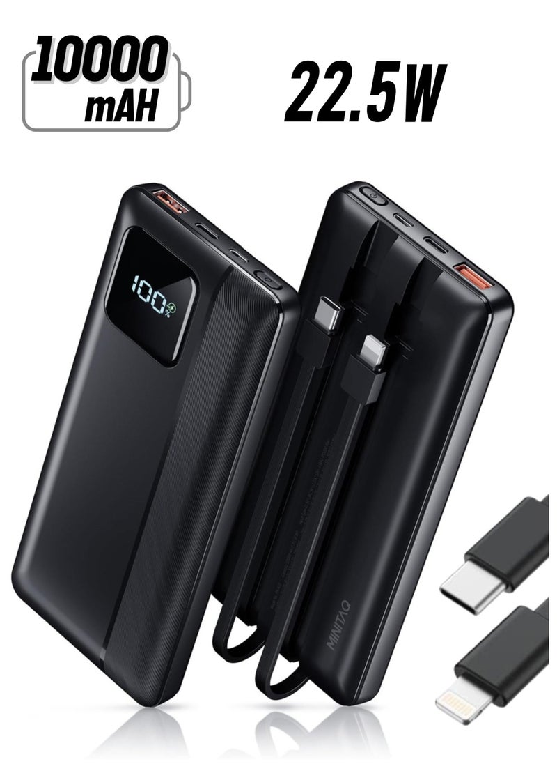 MINITAQ - Power Bank Portable Charger 10000mAh 22.5W Fast Charging Mini Powerbank with Built in IOS and USB Cables, Mobile Phones Battery Pack for iPhone Android iPad Samsung Google Pixel LG - Image 1