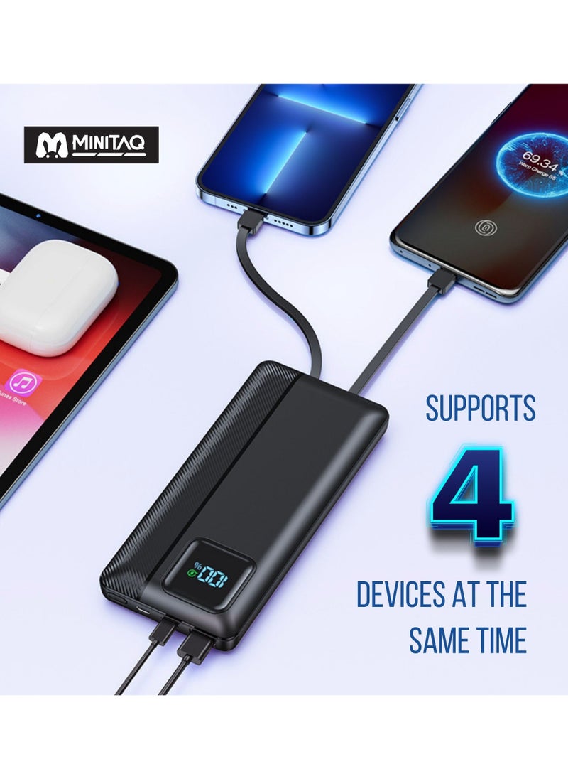 MINITAQ - Power Bank Portable Charger 10000mAh 22.5W Fast Charging Mini Powerbank with Built in IOS and USB Cables, Mobile Phones Battery Pack for iPhone Android iPad Samsung Google Pixel LG - Image 1