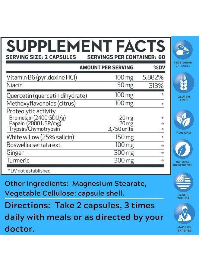 Vitaminerals إنفلامكس بلس ؛ دعم مضاد للالتهابات كيرسيتين إنزيمات بروتوليتية ؛ 120 عد - Image 3