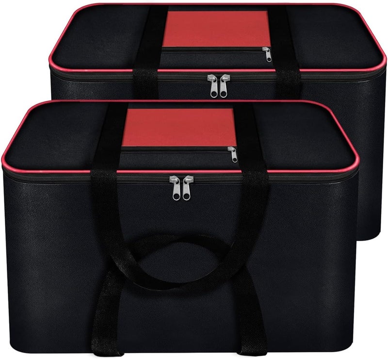 ACORMEK Underbed Storage Bag Moisture Proof Cloth Organiser Nylon Big Underbed Storage Bag with Zippered Closure and Handle(Black Red, 54x46x28cm) (Pack of 2) - Image 1