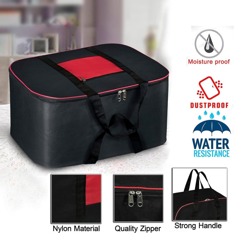 ACORMEK Underbed Storage Bag Moisture Proof Cloth Organiser Nylon Big Underbed Storage Bag with Zippered Closure and Handle(Black Red, 54x46x28cm) (Pack of 2) - Image 4
