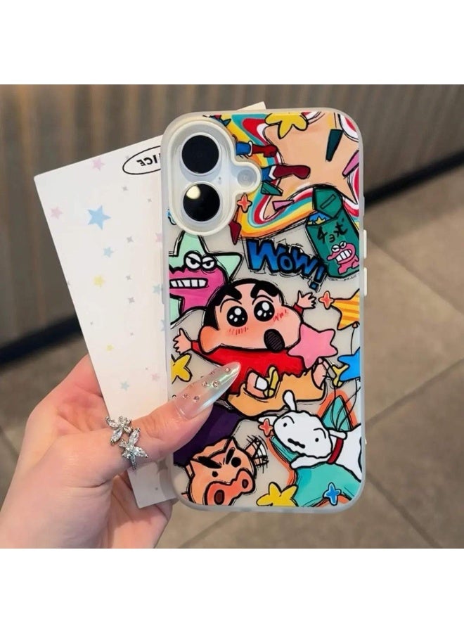 NIBEMINENT Graffiti Crayon Shin Chan Protective TPU Case Cover For iPhone 15 Pro Max, Off White